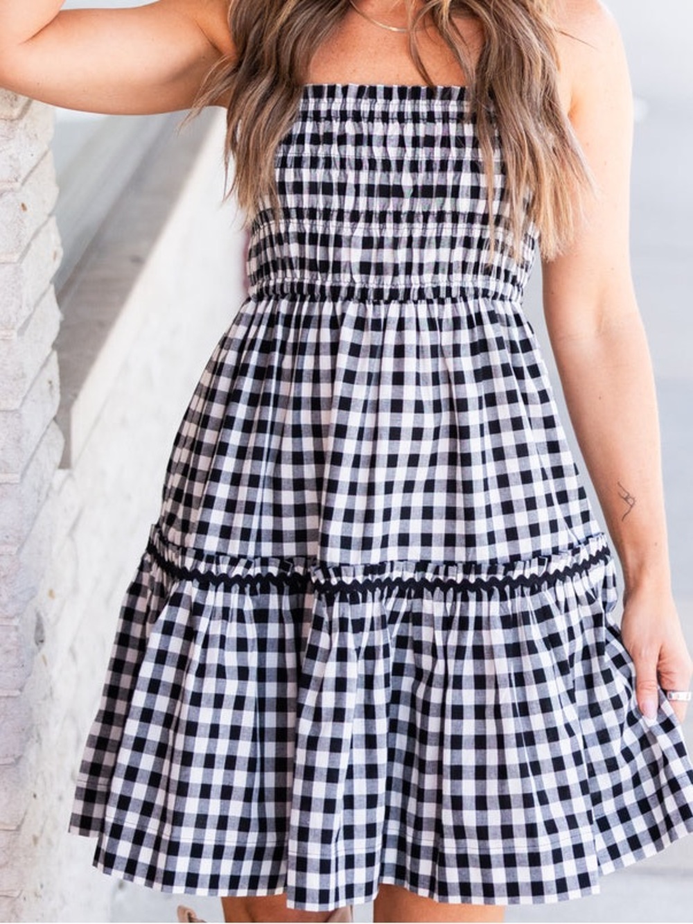 Pinch GINGHAM SMOCKED MINI DRESS size Large